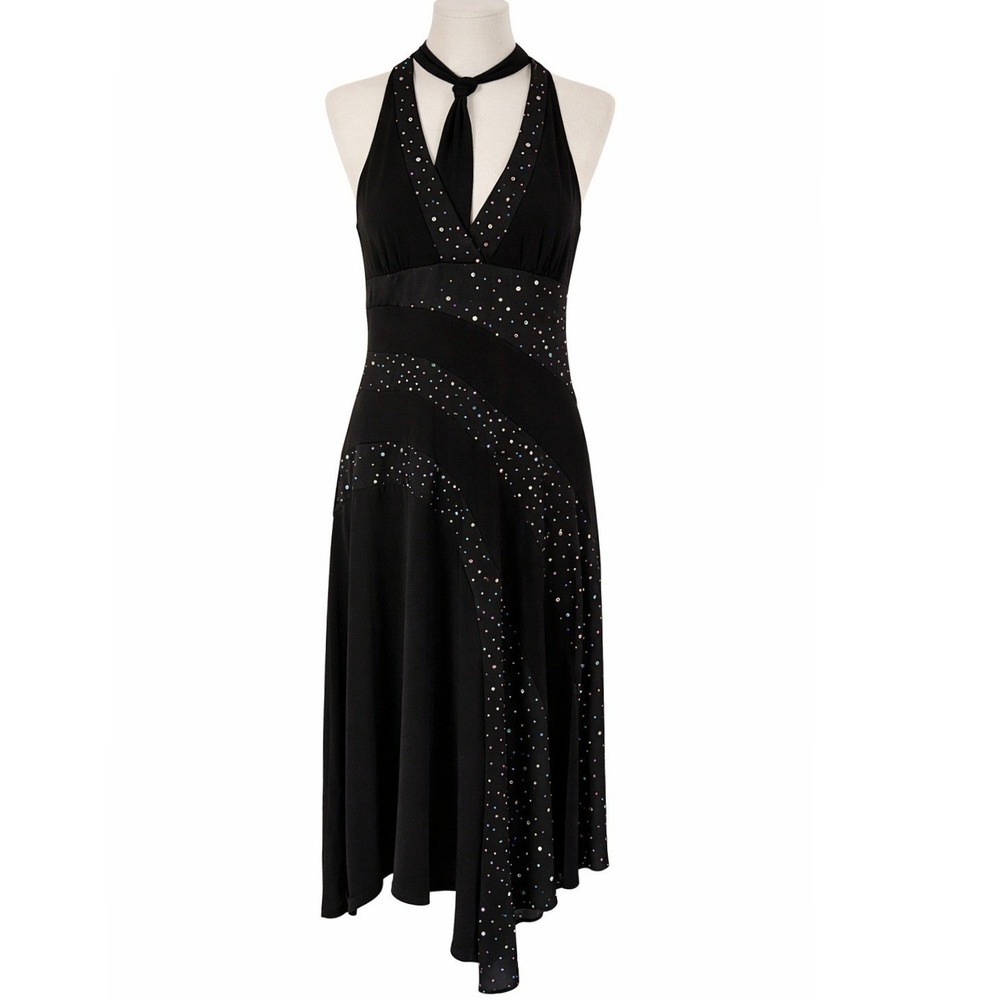Halter Dress M Black Rhinestone Y2K Vintage Fairy Sparkle Whimsigoth Clubwear